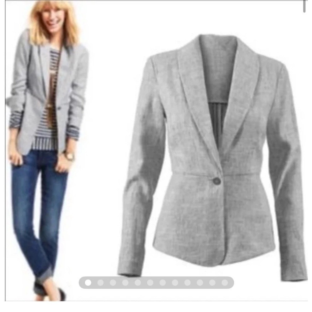 CAbi Breasted Beachwalk One Button Blazer Linen Blend Textured Blue Women’s 10 - Picture 1 of 12